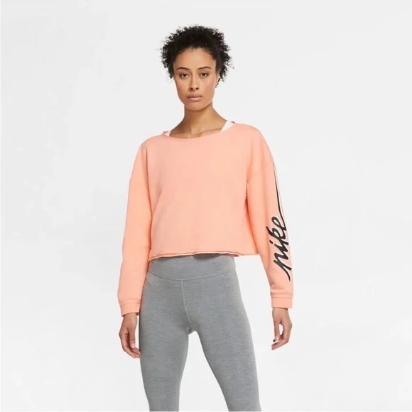 Nike Femme Cropped Training Crew Sweatshirt Orange Crimson Bliss Large - Picture 1 of 12